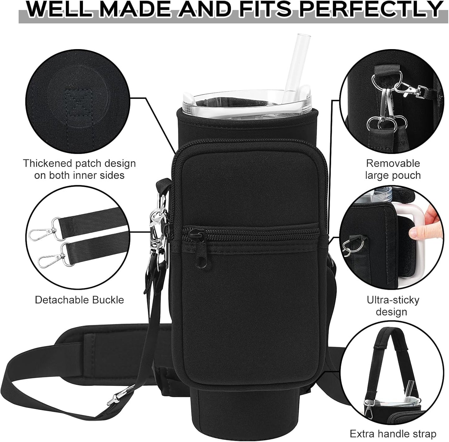 Stanley 30 oz Tumbler Carrier Bag - Neoprene Water Bottle Holder with Adjustable 4.9FT Strap | Convenient Pouch Included