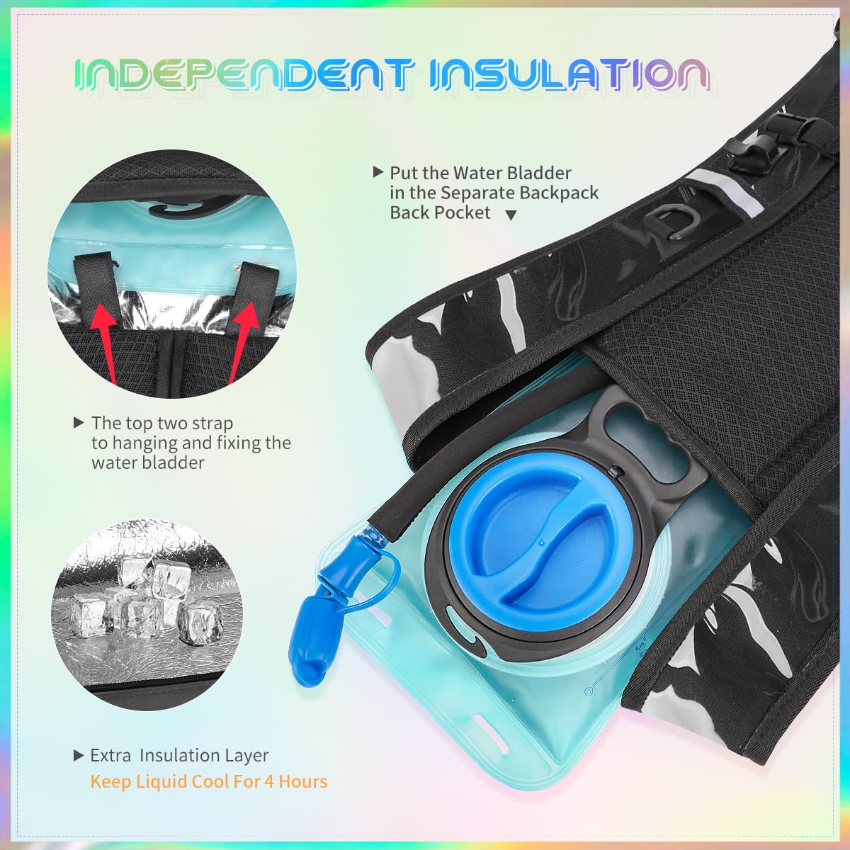 Cofurni Hydration Backpack with 2L Water Bladder, Raves Water Backpack, Lightweight Insulation Hydration Pack for Men and Women, Suitable for Music Festivals, Raves, Hiking, Activities