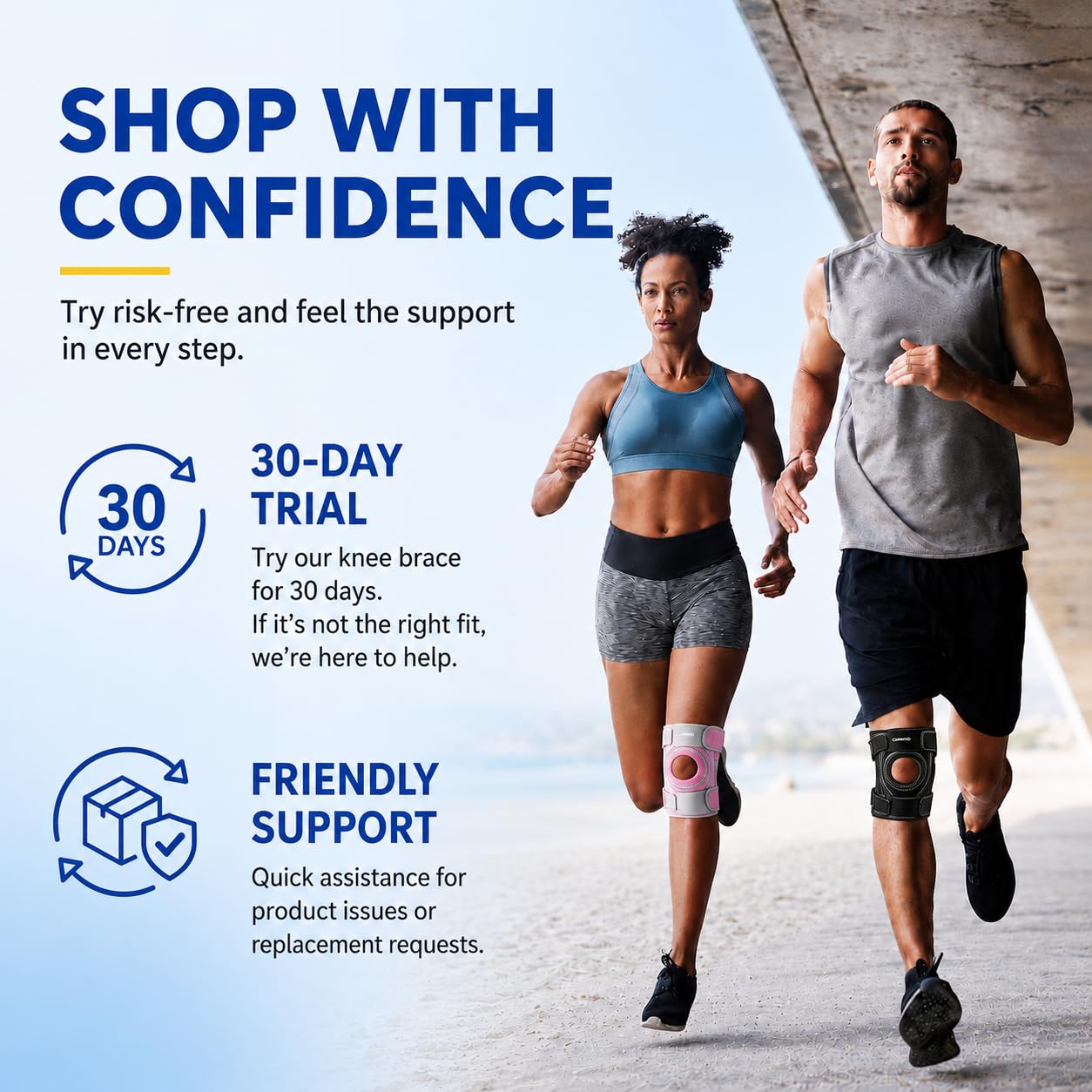 CAMBIVO ELITE Knee Brace with Side Stabilizers & Open Patella Gel Pad — Adjustable Support for Meniscus, Arthritis, ACL, MCL Recovery, Knee Support for Men and Women - Please Check Size Chart