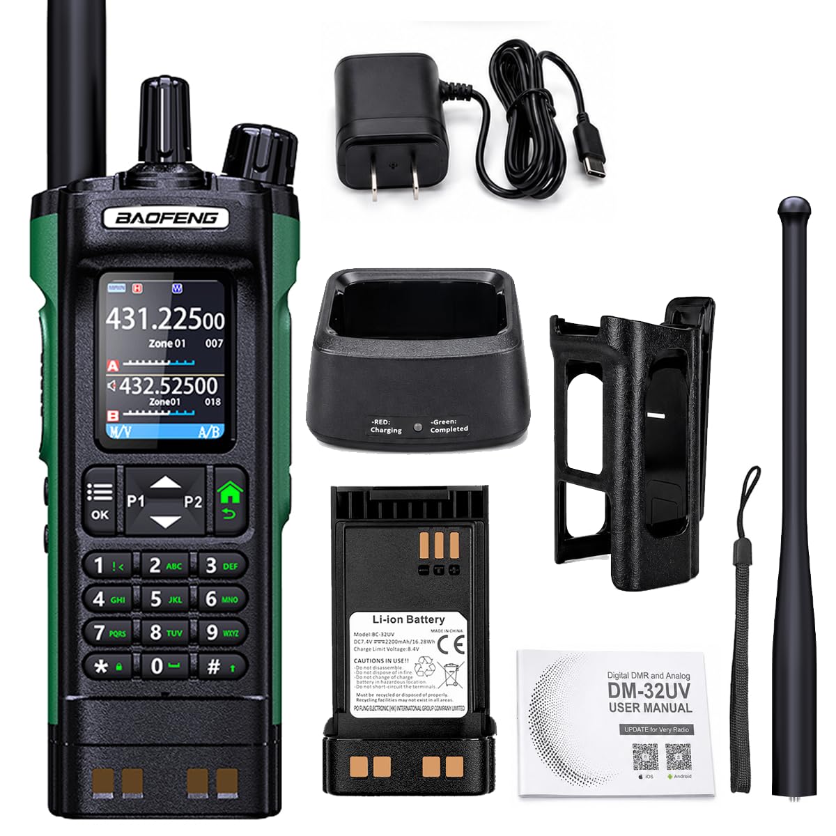 BAOFENG DM-32UV DMR Two Way Radio, Dual Band VHF/UHF, GPS APRS, AES256, Type-C Rechargeable, PC Programmable, Licensed Use Only