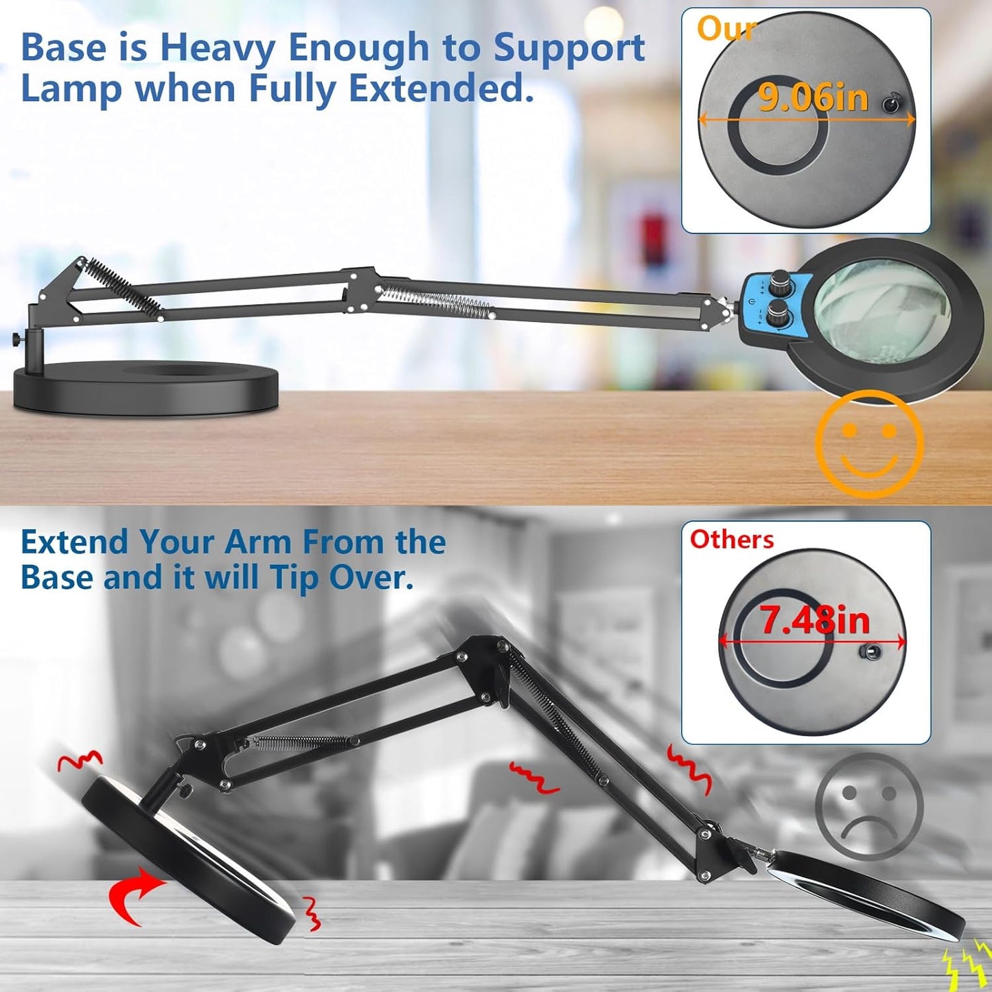 12X LED Magnifying Glass with Light & Clamp - Hands-Free Desk Lamp for Crafting & Reading