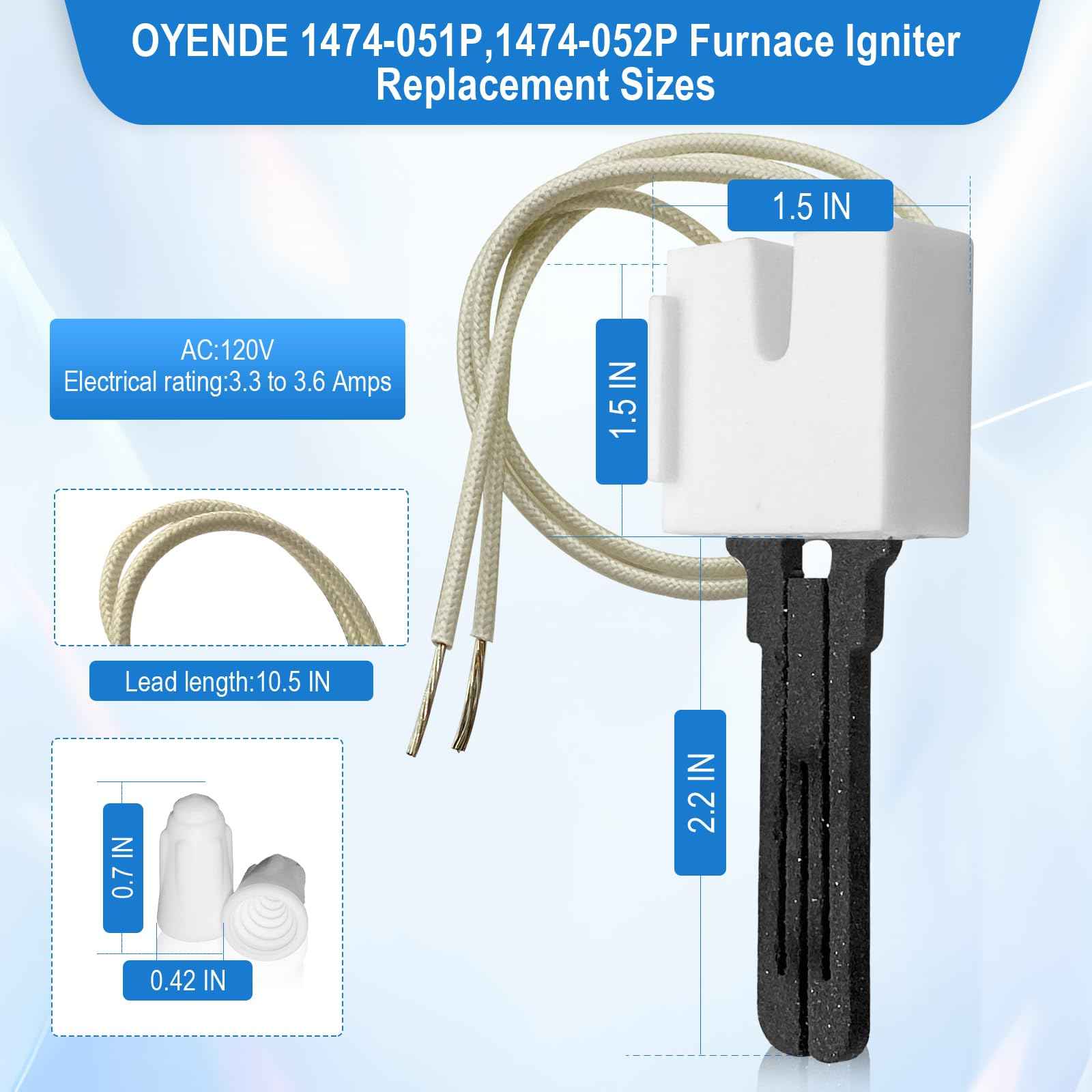 Furnace Ignitor, Gas Furnace Hot Surface Igniter Replacement For Coleman Evcon Mobile Home Furnaces, Furnace Igniter Replacement 1474-051P, 1474-052P, 025-41021-000 Furnace Replacement Ignitors