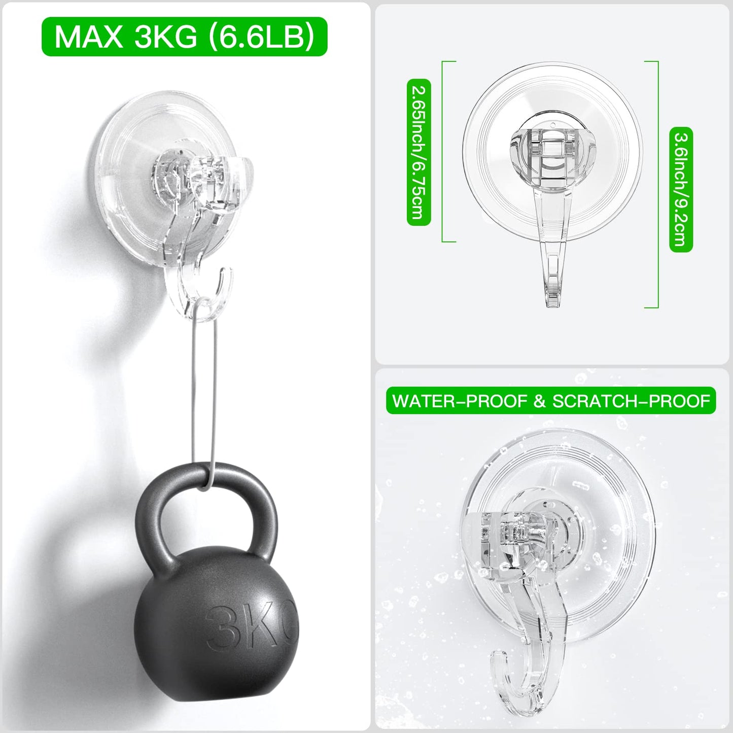 LUXEAR Suction Cup Hooks - 4 Pack Suction Hooks Reusable Powerful Waterproof - Clear Removable Suction Hanger for Christmas Wreath, Shower,Tile,Bathroom,Towel,Kitchen