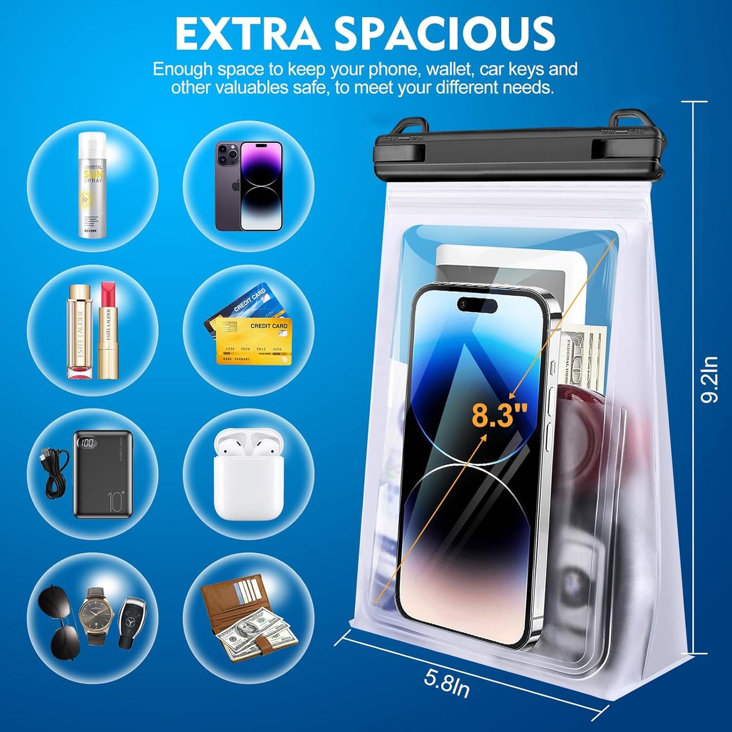 PEDVSTY Waterproof Phone Pouch - Large Dry Bag with Sealing Strip for iPhone 17/16/15/14 Pro Max & Galaxy S25/S24/S23/S22 | Floating Design for Beach & Water Park - White