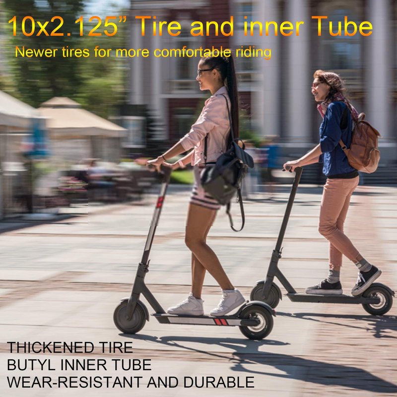 10x2.125 Tire and Inner Tube, 10 x 2.125" Inner Tube for Electric Scooter Tire Front and Rear Replacement Wheels with 0° Valve Stem for 10 inch Tires with 6 inch Rims (1 Set)