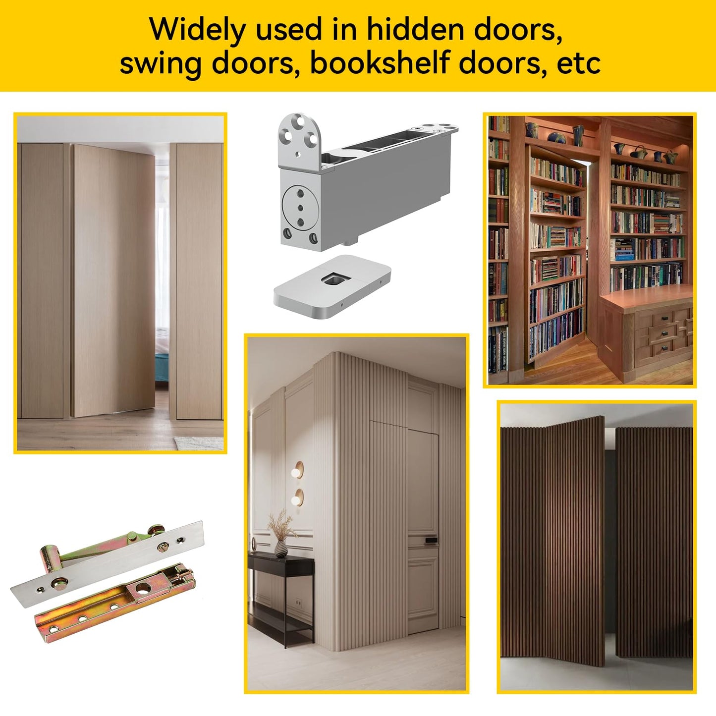 GEKRONE Self Closing Concealed Door Pivot Hinges Heavy-Duty Spring Hydraulic 360 Degree Rotation Stainless Steel Invisible Wooden Secret Hidden Door Hinge System Adjustable Speed Door Weighs 220 Lbs