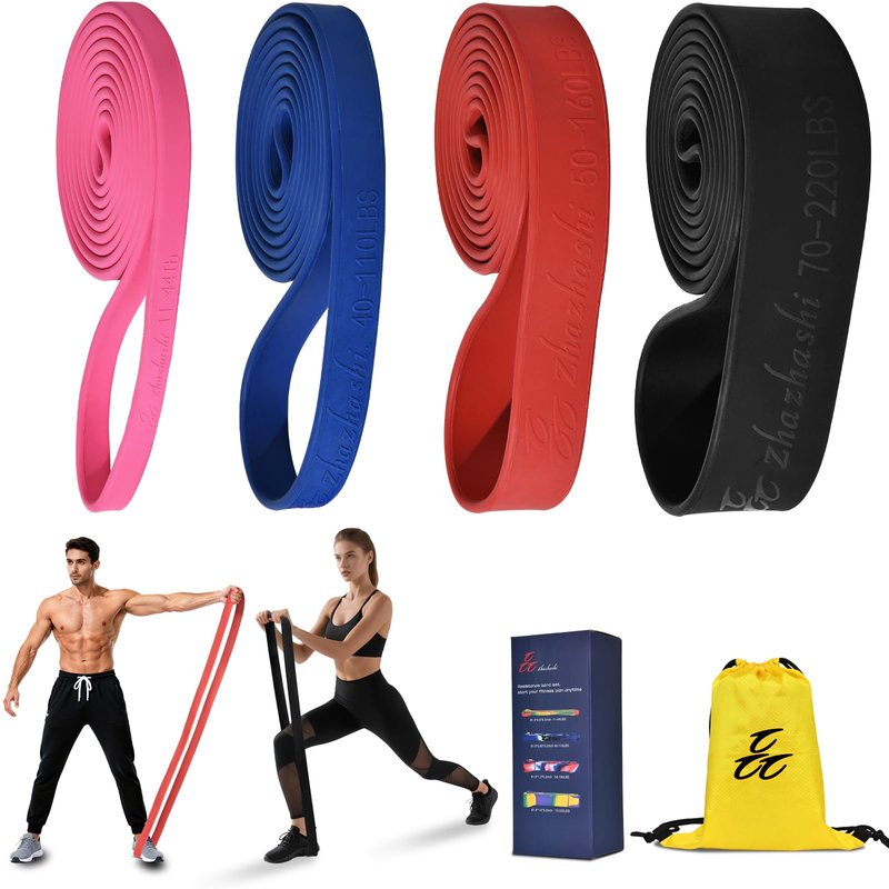 Zhazhashi Resistance Bands for Physical Therapy, 4 Levels (11-220 LBS), 81.9 in Circ, Storage Bag & Box, Natural Rubber for Home Fitness Training, Strength Building & Daily Workouts