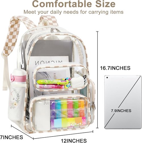 BTOOP Clear Backpack Heavy Duty Transparent Backpack 17" See Through Bookbag for College Work Festival Security with Padded Strap Large Capacity