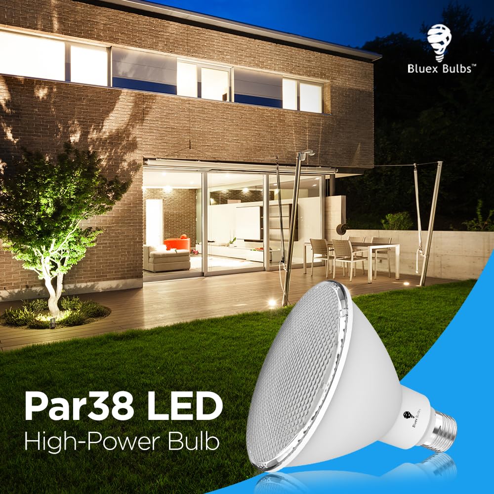 2 Pack High Power Outdoor PAR38 20W 250 Watt Equivalent 2800 Lumens Dimmable LED Flood Light Bulb Super Bright Waterproof E26 5000K Daylight Spotlight Bulbs for Security Backyard Garage Night Chaser