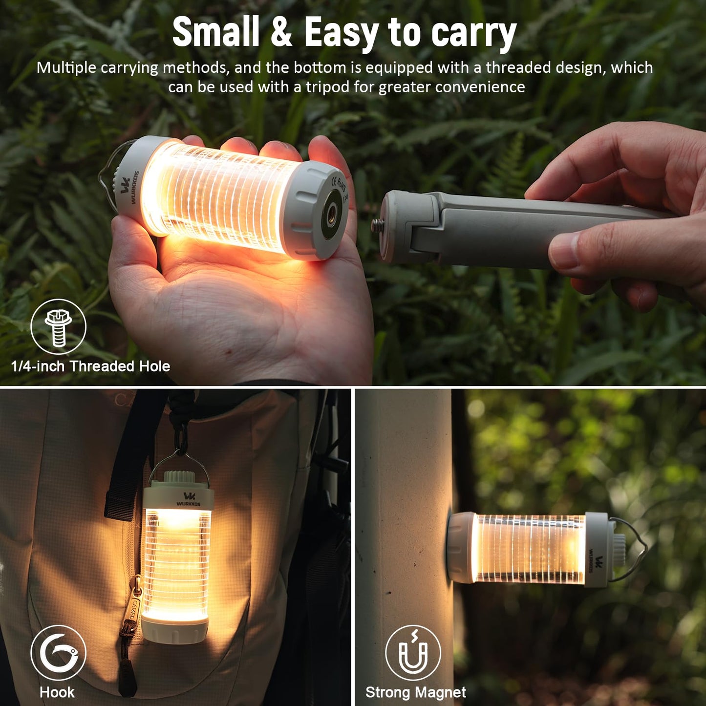 Wurkkos CL01 Camping Lantern Rechargeable, 550LM Waterproof Tent Light with Magnet Base, Up to 300H Runtime,Portable Lantern Flashlight with RGB light,Emergency Camp Light for Hurricane,Hiking,Camping
