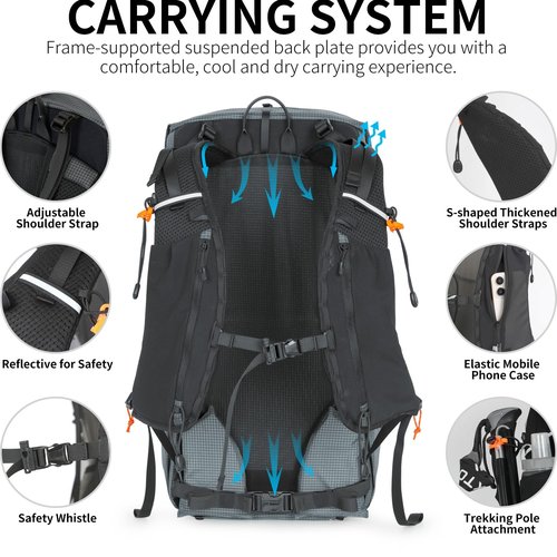 IX INOXTO Hiking Backpack for Men and Women, 30L Waterproof Camping Backpack with 3L Water Bladder and Rain Cover, Lightweight Outdoor Sport Travel Daypack Rucksack for Climbing Cycling (Dark gray)