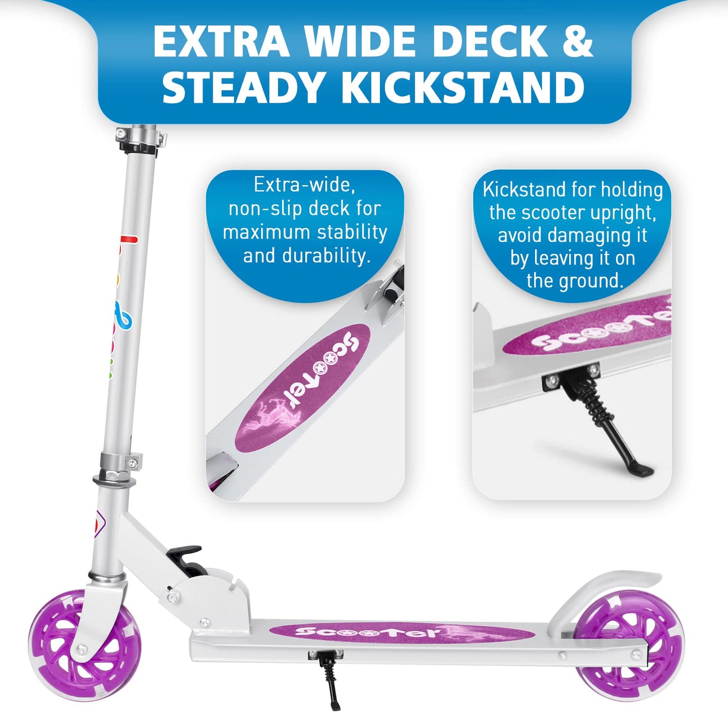 BELEEV V1 Kids Scooters for Girls Boys Ages 3-12, 2 Wheel Folding Kick Scooter with Light Up Wheels, 3 Adjustable Height, Lightweight Push Scooter with Kickstand for Children Gift (Purple)