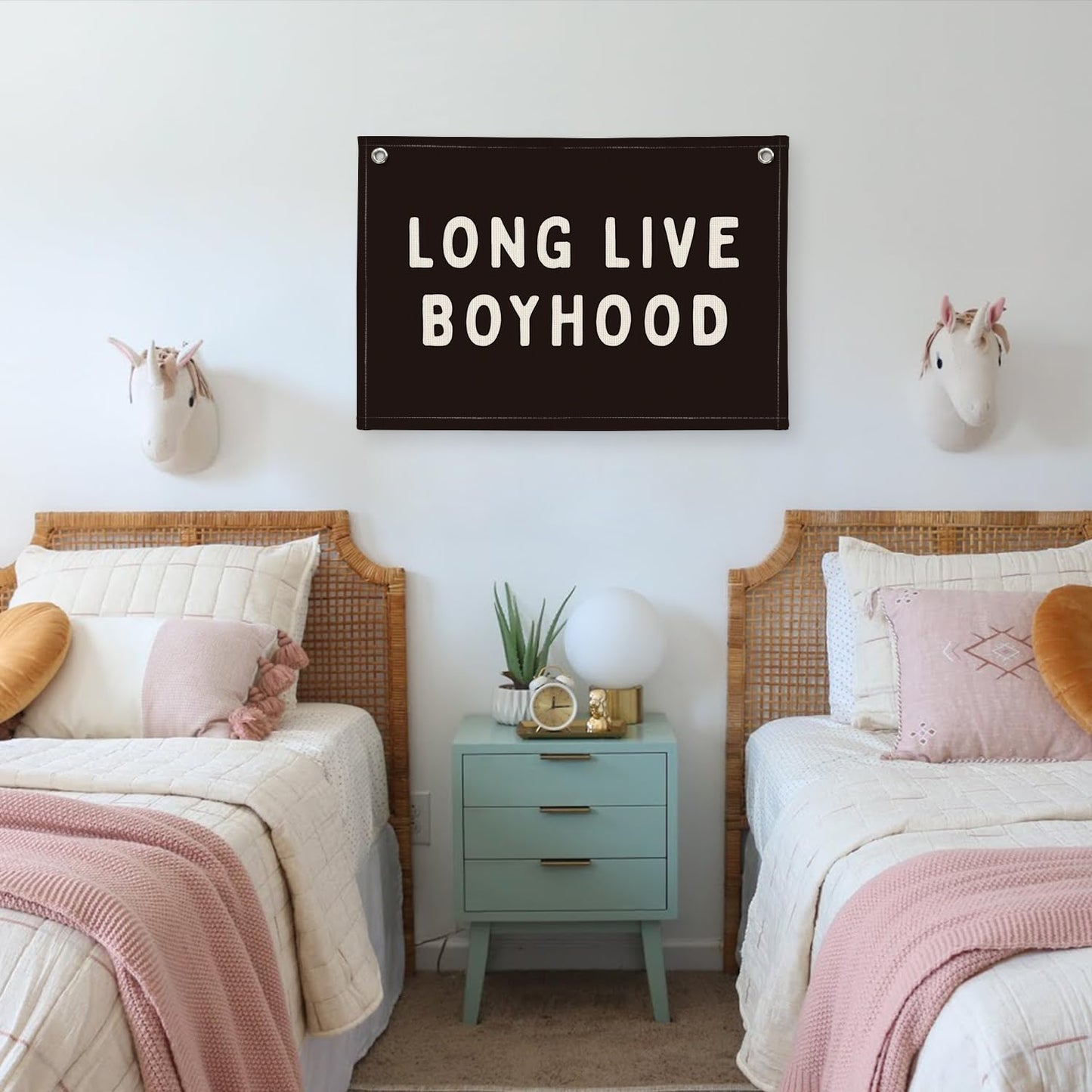 PLKMN Long Live Boyhood Banner, Boy Nursery Decor, Canvas Banner Wall Hanging Banner Flag Decor for Nursery Playroom Toddler Room, Boys Kids Room Decor (Black)