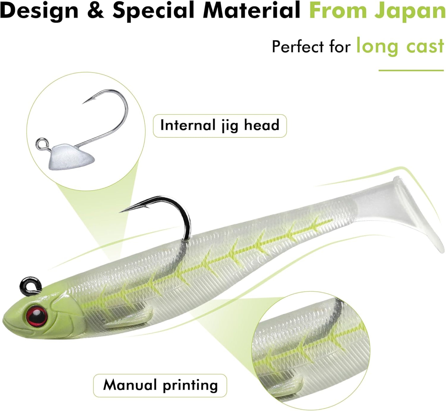 TRUSCEND Soft Fishing Lures with BKK Hooks - Trembly Sinking Paddle Tail Swimbait for Bass, Trout & More