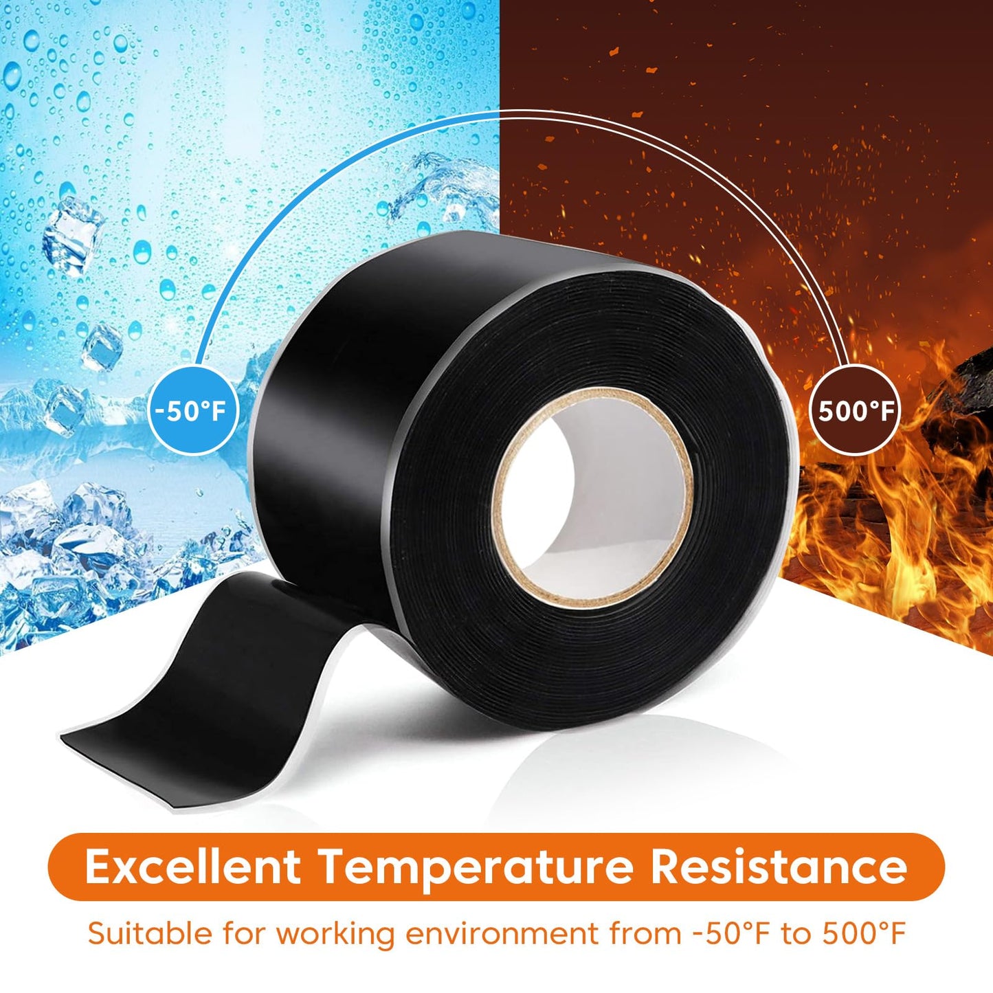 Golesh 2 Rolls Self Fusing Silicone Tape - 1in(W) X 10ft(L) Waterproof Tape, Water Leak Seal Tape, Rescue Tape, Plumbing Hose Repair Tape, Rubber Tape for Cable Winding Insulating, Black
