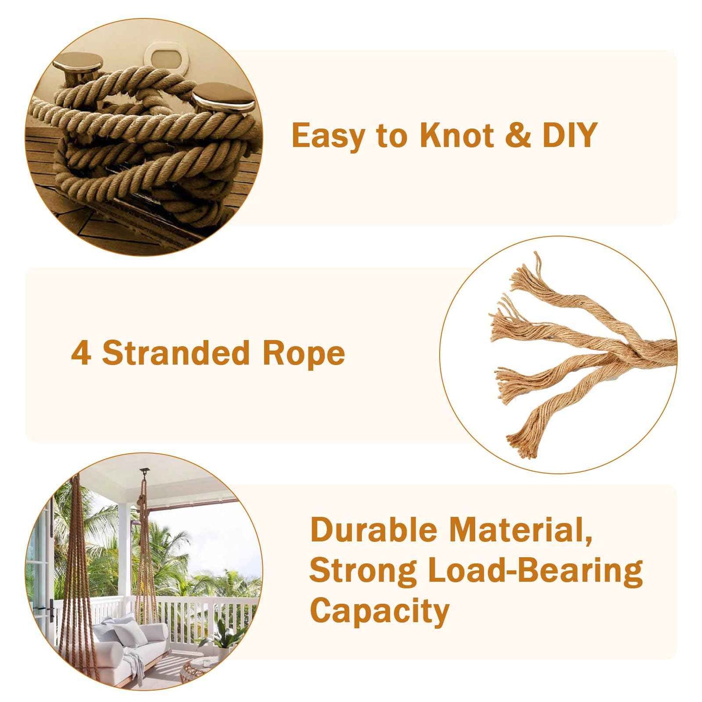 Kweetle Jute Rope 1/2 Inch x 50 FT, Hemp Rope Twisted Heavy Duty Jute Rope, Manila Rope for Home Decor Crafts Swing Rope Railing Climbing Decorating