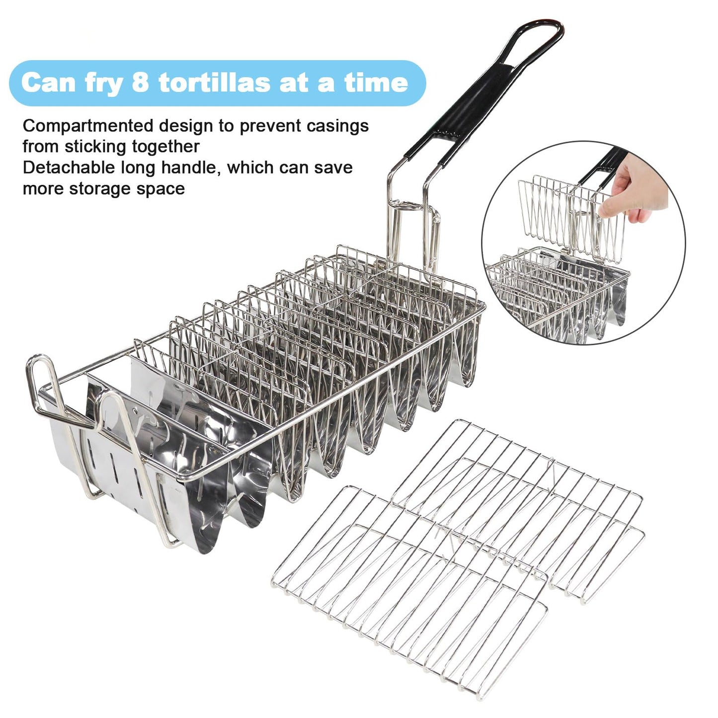 8 Shells Taco Fry Basket Stainless Steel Taco Shell Maker Basket with Handles for Burritos and Tortillas kitchen Taco Shell Mold for Frying