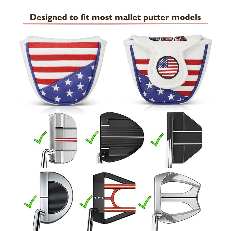 USA Stars and Stripes 2 Ball Golf Mallet Putter Covers for Odyssey Scotty Cameron Magnetic Golf Club Headcovers Durable Soft Embroidered Head Covers for Heel-Shaft Putter