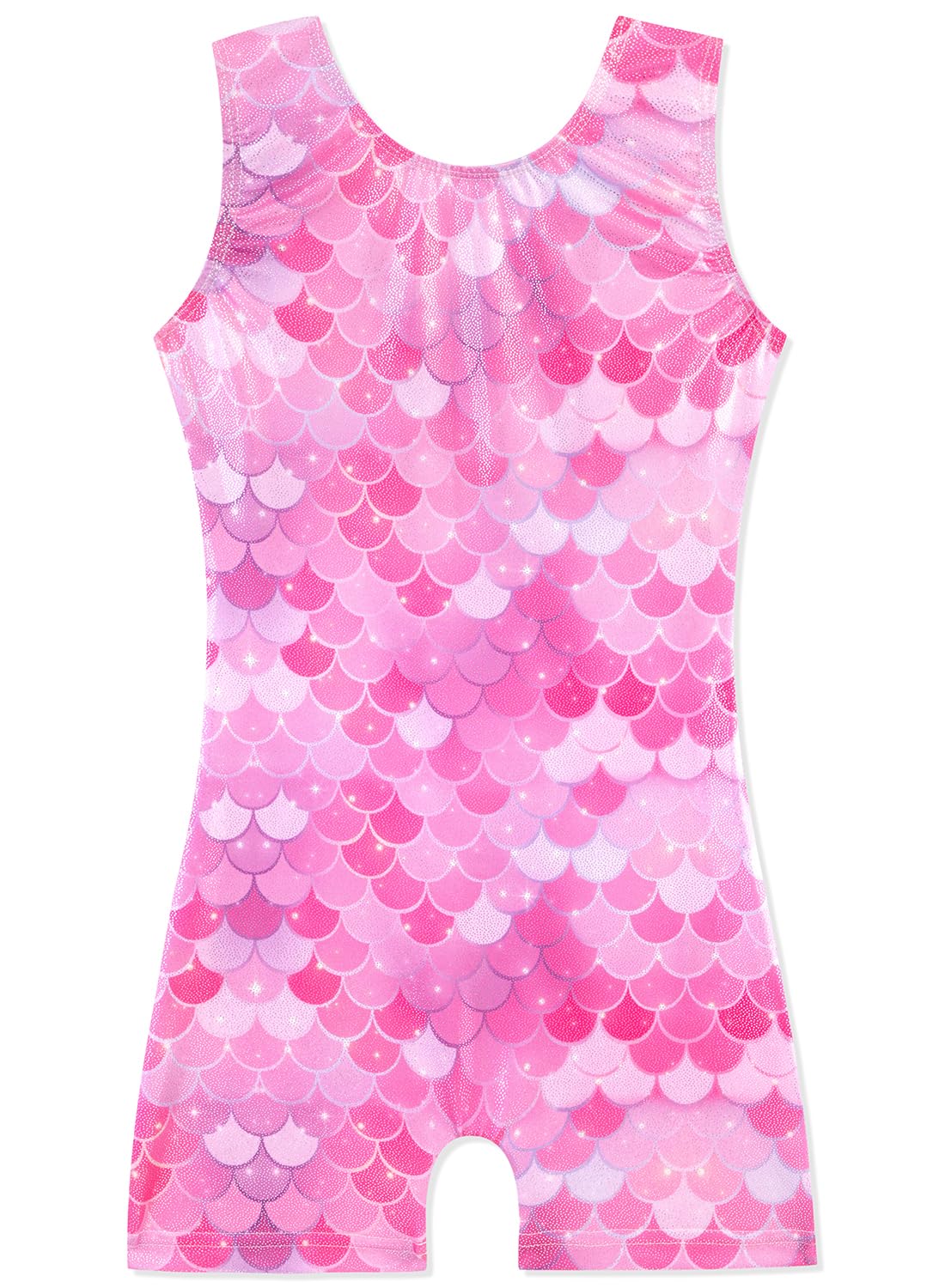 HOZIY 2t Gymnastics Leotards for Girls Kids Tumbling Outfit Biketard 3t Dance Clothes with Shorts Sparkly Shiny Glitter Sparkle Pink Mermaid