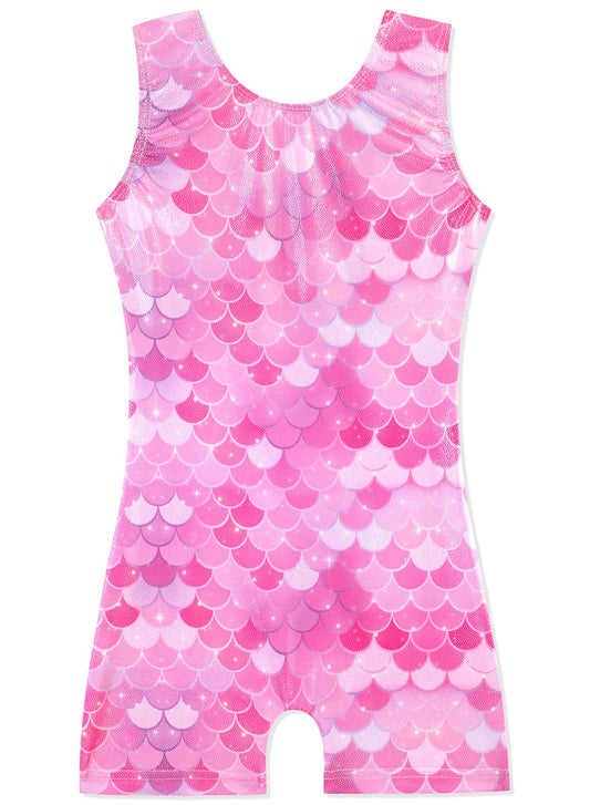 HOZIY 2t Gymnastics Leotards for Girls Kids Tumbling Outfit Biketard 3t Dance Clothes with Shorts Sparkly Shiny Glitter Sparkle Pink Mermaid