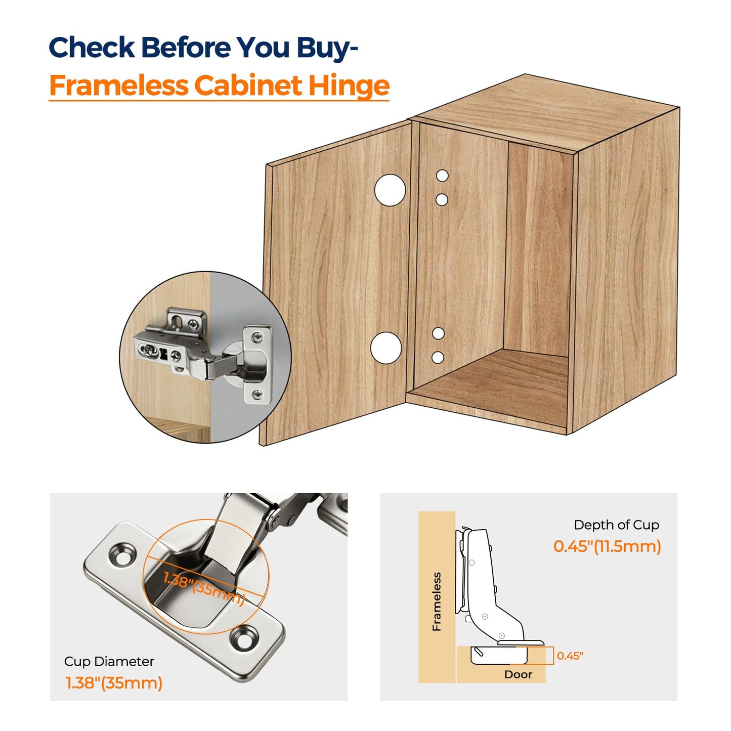 Ravinte 2 Pack 1 Pairs European Kitchen Cabinet Hinges Soft Close Full Overlay Cabinet Door Hinges Heavy-Duty Frameless Adjustable Concealed Cabinet Cup Hinge