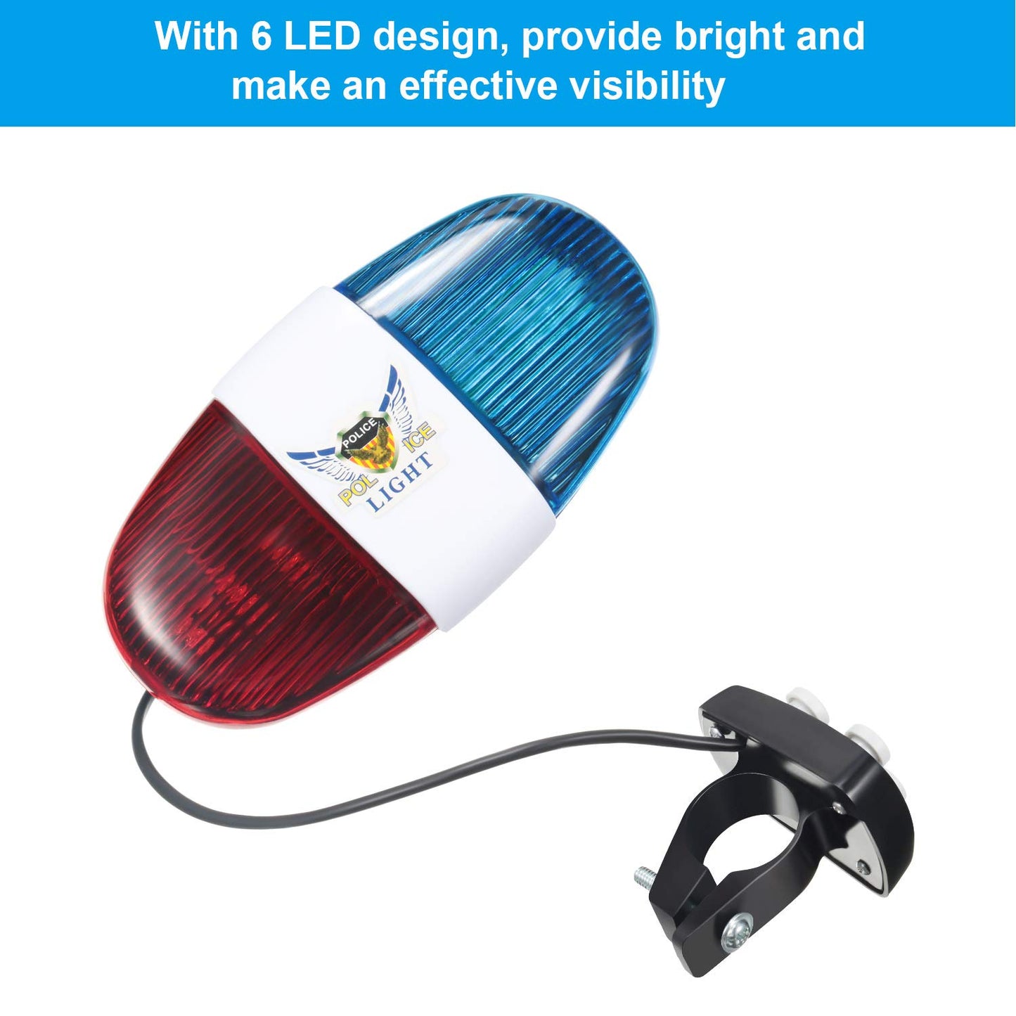 2 Pieces Bike Police Sound Lights LED Sounds Trumpet Bike Horn Police Siren Warning Safety Bicycle LED Light Waterproof