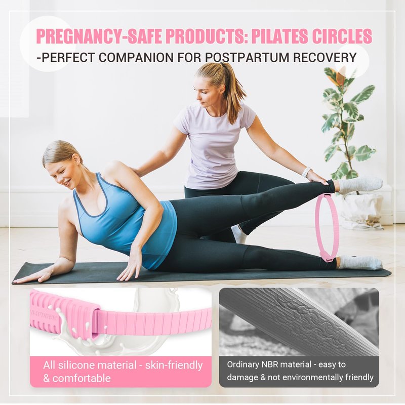 JHMFDDSB Pilates Ring Set, Pilates Essentials Kit with Pilates Ring and Ball, 3 Resistance Bands, Portable Bag & Training Poster, at Home Pilates Starter Workouts Equipment Kit for Women
