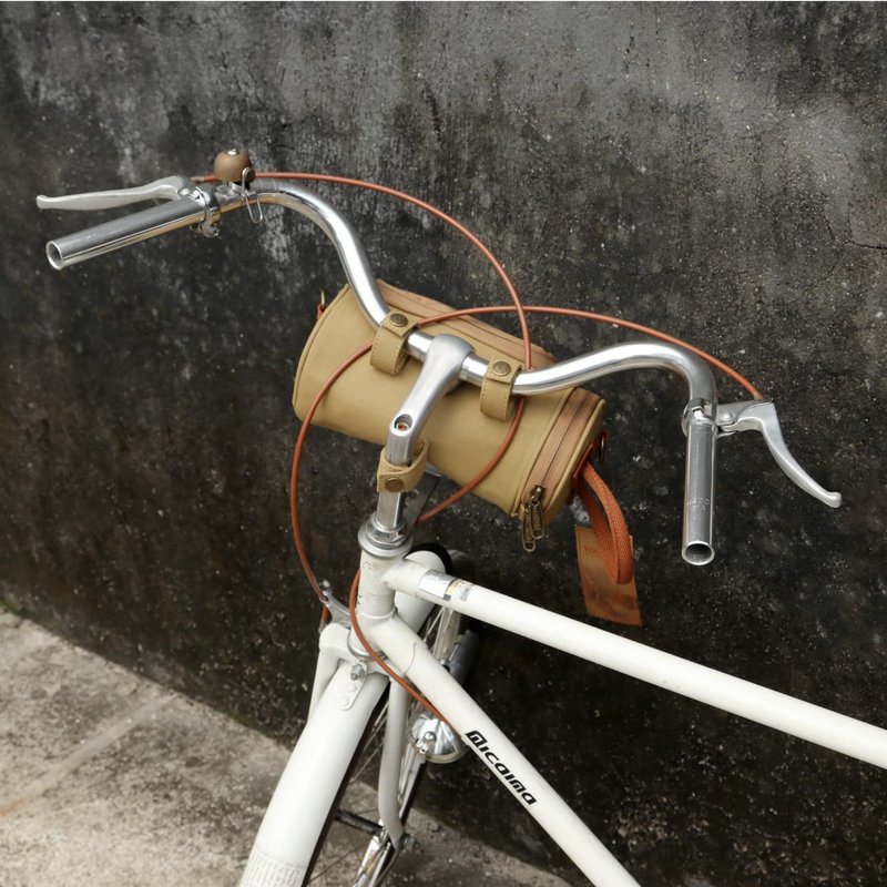 TOURBON Waxed Canvas Bicycle Top Tube Bag Bike Handlebar Basket (Khaki with phone holder)