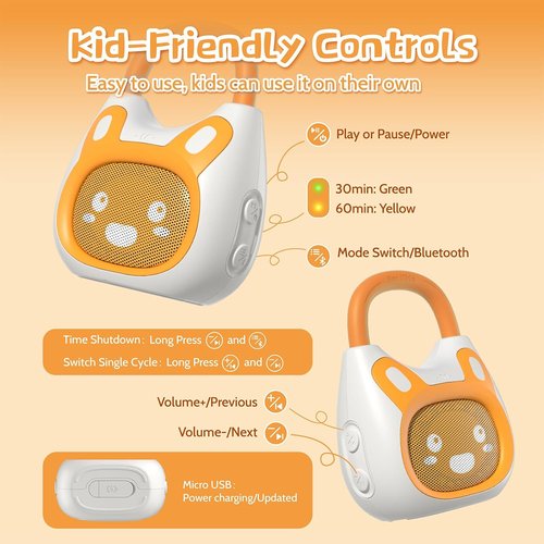 Alilo Pocket Bunny Portable Kids Music Player - High Fidelity Bluetooth Speaker with 120+ Preloaded Stories & Lullabies