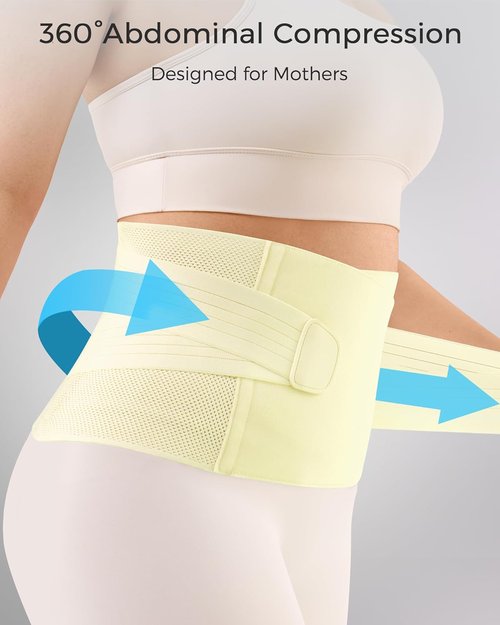 FREETOO Postpartum Belly Band - Soft Abdominal Binder with Back Support | Adjustable Compression, M, Cream