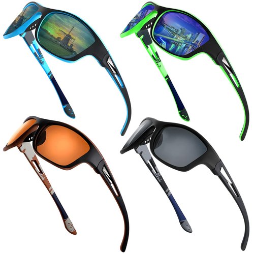 Flutesan 4 Pieces Polarized Sports Sunglasses for Men Driving Cycling Fishing Sun Glasses Men Sports with UV Protection