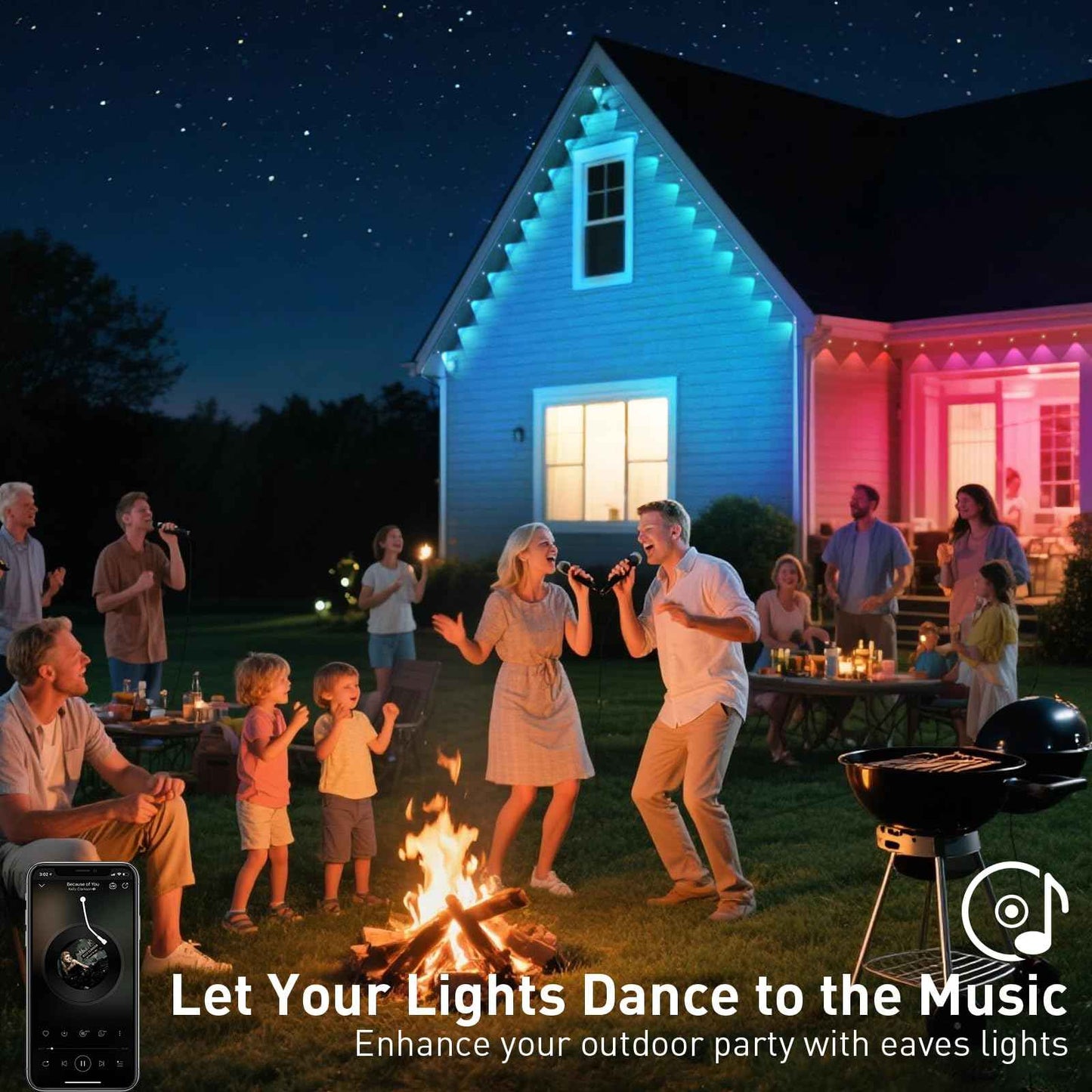 YIBULAYIN 100FT Permanent Outdoor Lights Waterproof, Smart RGB Eaves Lights with App/Remote Control, DIY Scene Modes, LED Outdoor Lighting for Christmas Holidays Daily Party House Roof Lighting