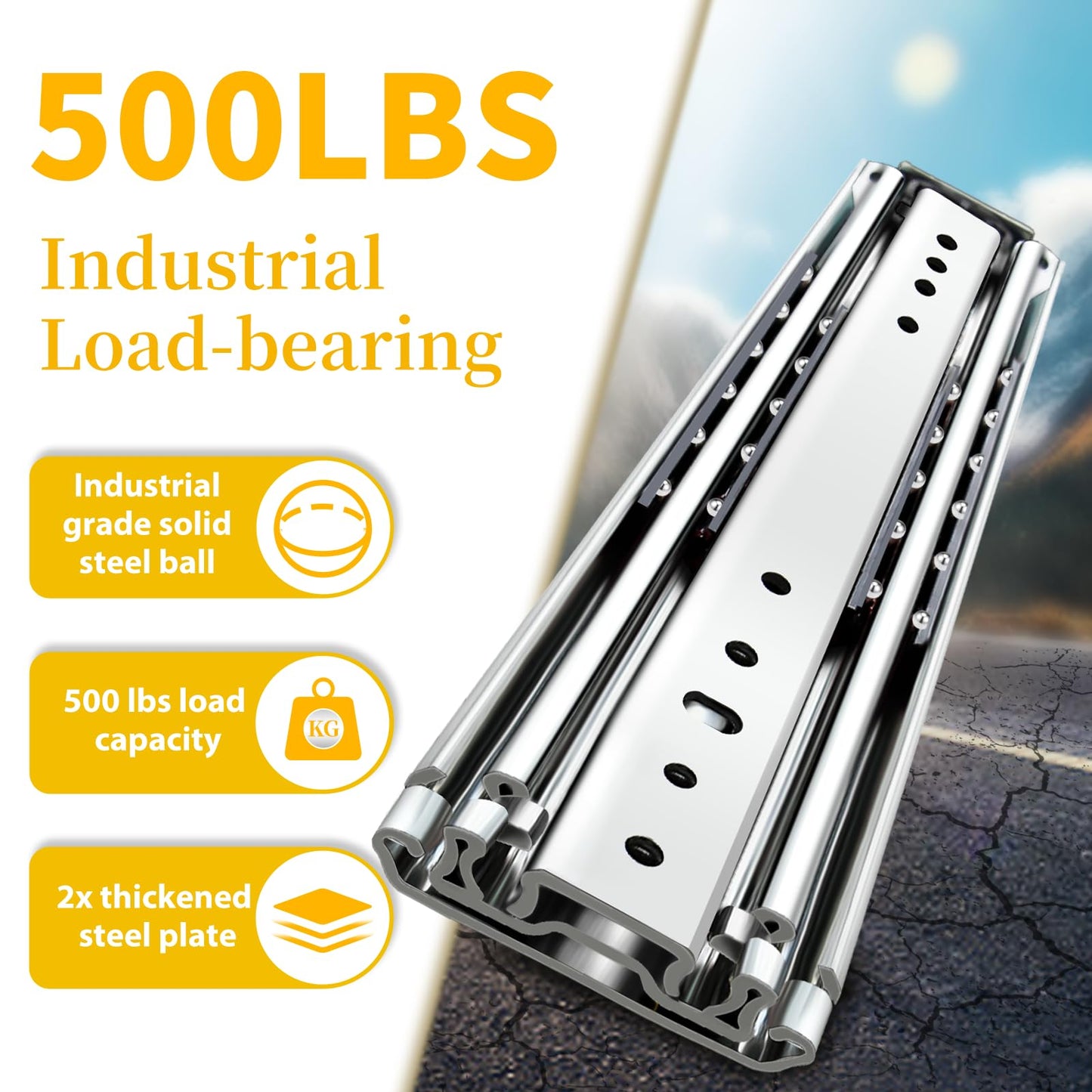 REGUDA Heavy Duty Drawer Slides Full Extension Locking Runners with Lock 16-40 Inch Side Mount Ball Bearing Rails 500 Lb (Load:500 lb - W:76mm, 22 inch)