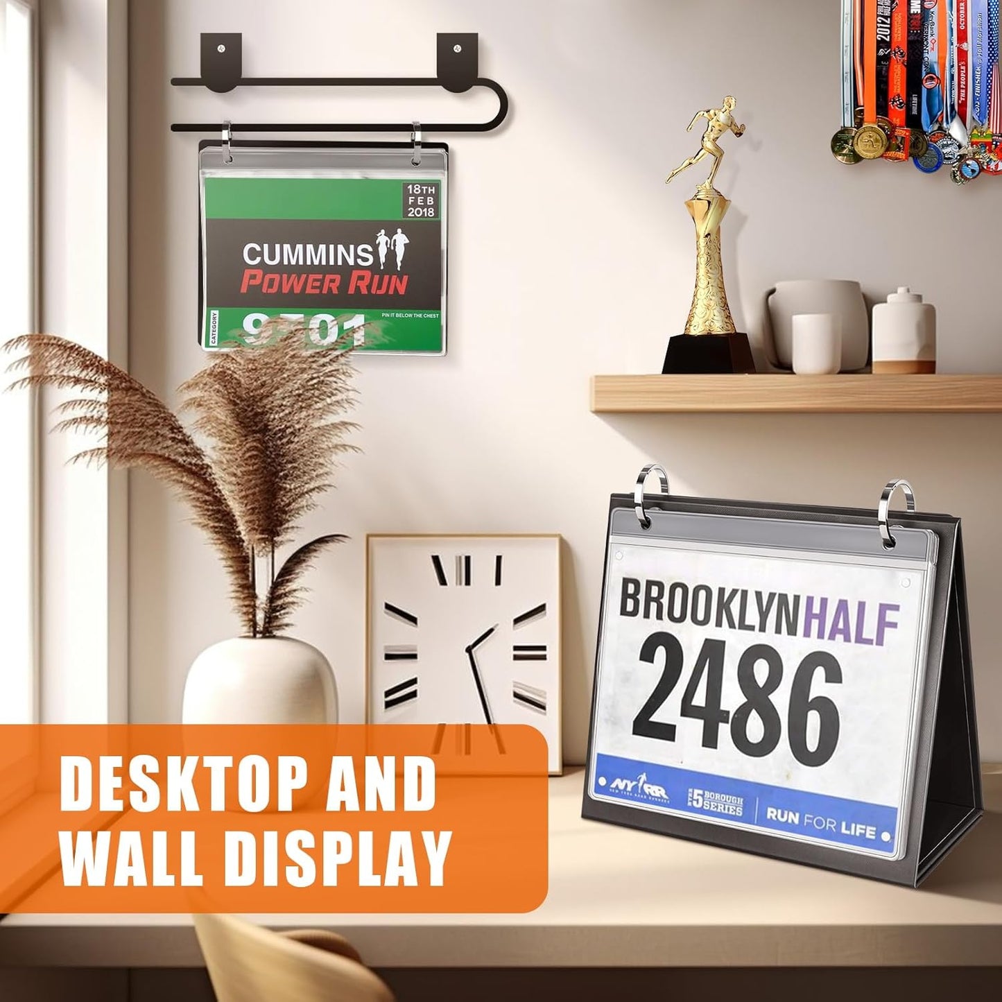 Race Bib Holder - Runner's Desktop Display Album with 20 Vinyl Sheet Protectors