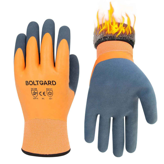 BOLTGARD 2 Pairs Waterproof Work Gloves for Men & Women, Winter Cold Weather Gloves with Thermal Liner - Safety Work Gloves for Freezer, Fishing, Gardening, Yard Work & Snow Cleaning, Non-Slip Grip