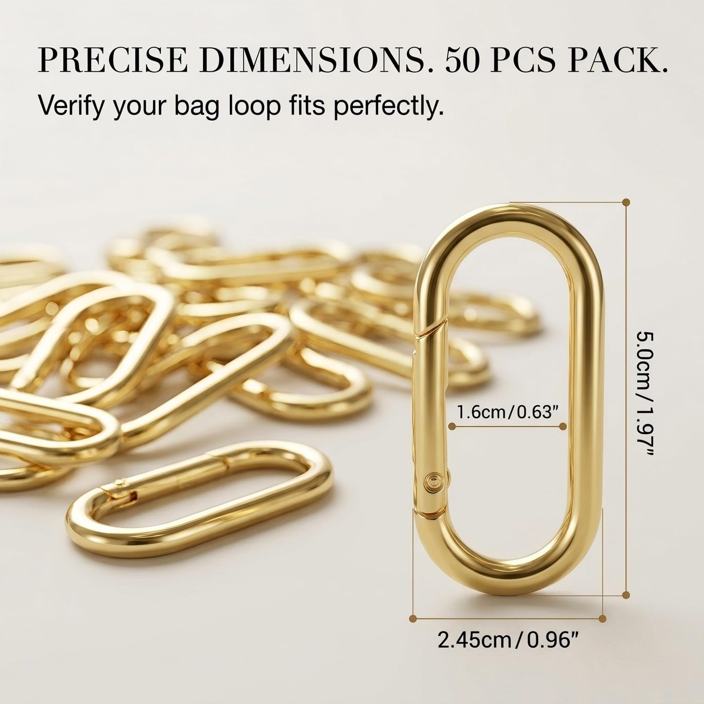 WTYONZEL 50Pcs Gold Oval Shape Carabiners Clip,Cute Carabiners Keychain Purse Clip, Heavy Duty Opening O Ring Carabiner for Keychains,Backpacks, Keys
