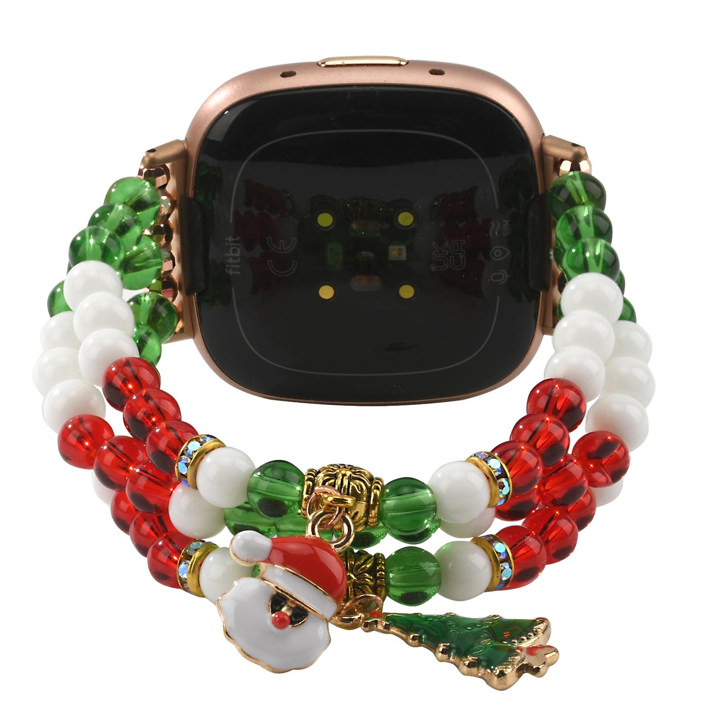 Wongeto Compatible with Fitbit Versa 3/4 Bands/Fitbit Sense/Sense 2 Bands for Women,Handmade Elastic Beadeds Bracelet for Fitbit Versa 4/Sense 2(Christmas Color)