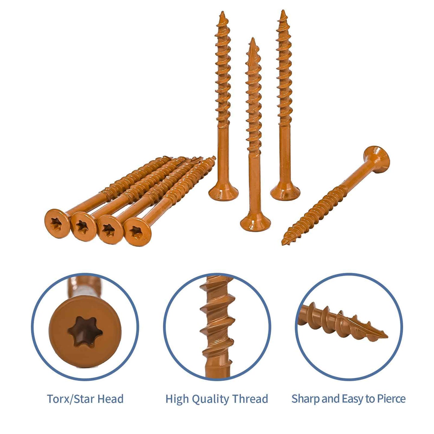 Goobetter Wood Screws 2-1/2 Inch, Deck Screws #10 x 2-1/2", 300 PCS, Rust Resistant, Epoxy Coated, Outdoor Decking Screws, Torx/Star Drive Head, T25 Star Bit Included, Brown