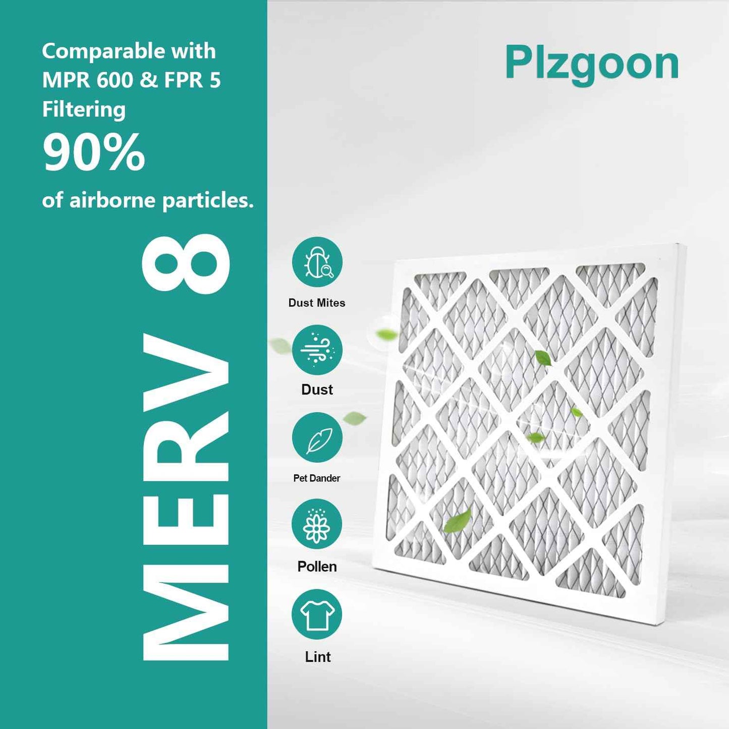 Plzgoon 14x14x1 Air Filter MERV 8 (4 Pack) MPR 600 Pleated Air Conditioner HVAC AC Furnace Air Filters Air Cleaning Filter for Home Dust Lint (Exact Dimensions: 13 3/4x13 3/4x3/4 Inches)