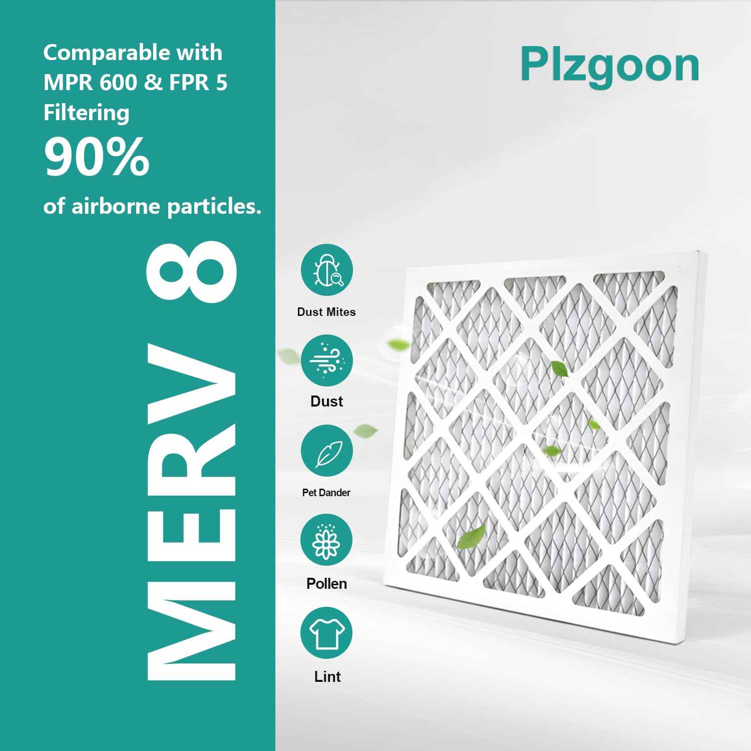 Plzgoon 14x14x1 Air Filter MERV 8 (4 Pack) MPR 600 Pleated Air Conditioner HVAC AC Furnace Air Filters Air Cleaning Filter for Home Dust Lint (Exact Dimensions: 13 3/4x13 3/4x3/4 Inches)