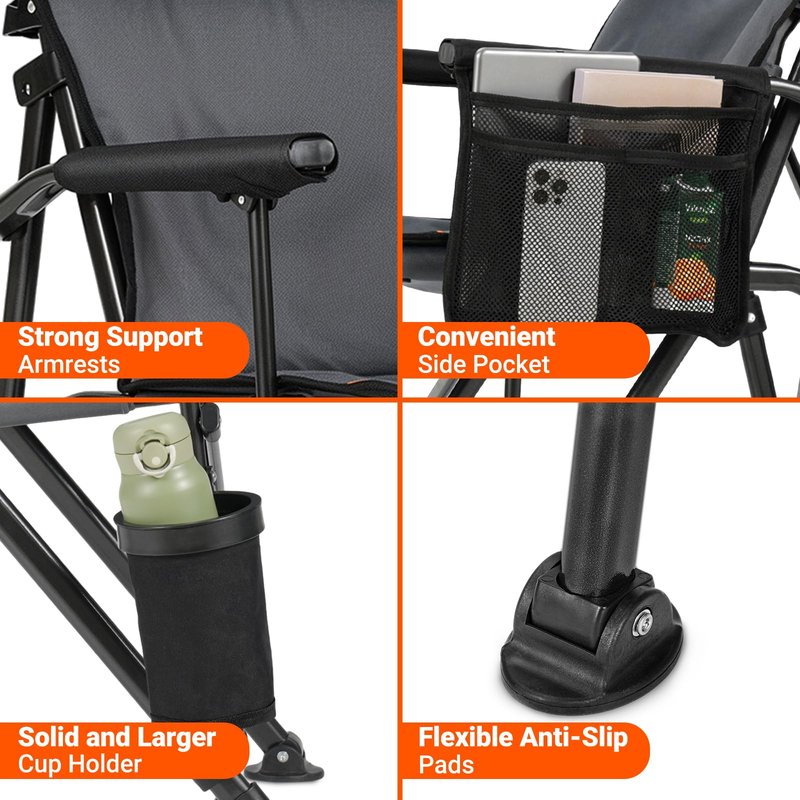 Overmont Camping Chair with Lumbar Support for Adults - Oversized with High Back Supports 450 LBS - Heavy Duty Folding Chair Portable for Outdoor Lawn Patio Balcony with Patent No.: US D1.028.543 S