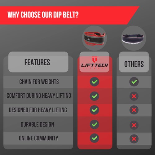 Lift Tech Fitness Dip Belt for Weight Lifting - Pull Up Weight Belt for Men and Women - Weight Belt with Chain for Powerlifting, Strength Training - Waist Belt for Weight Lifting - One Size
