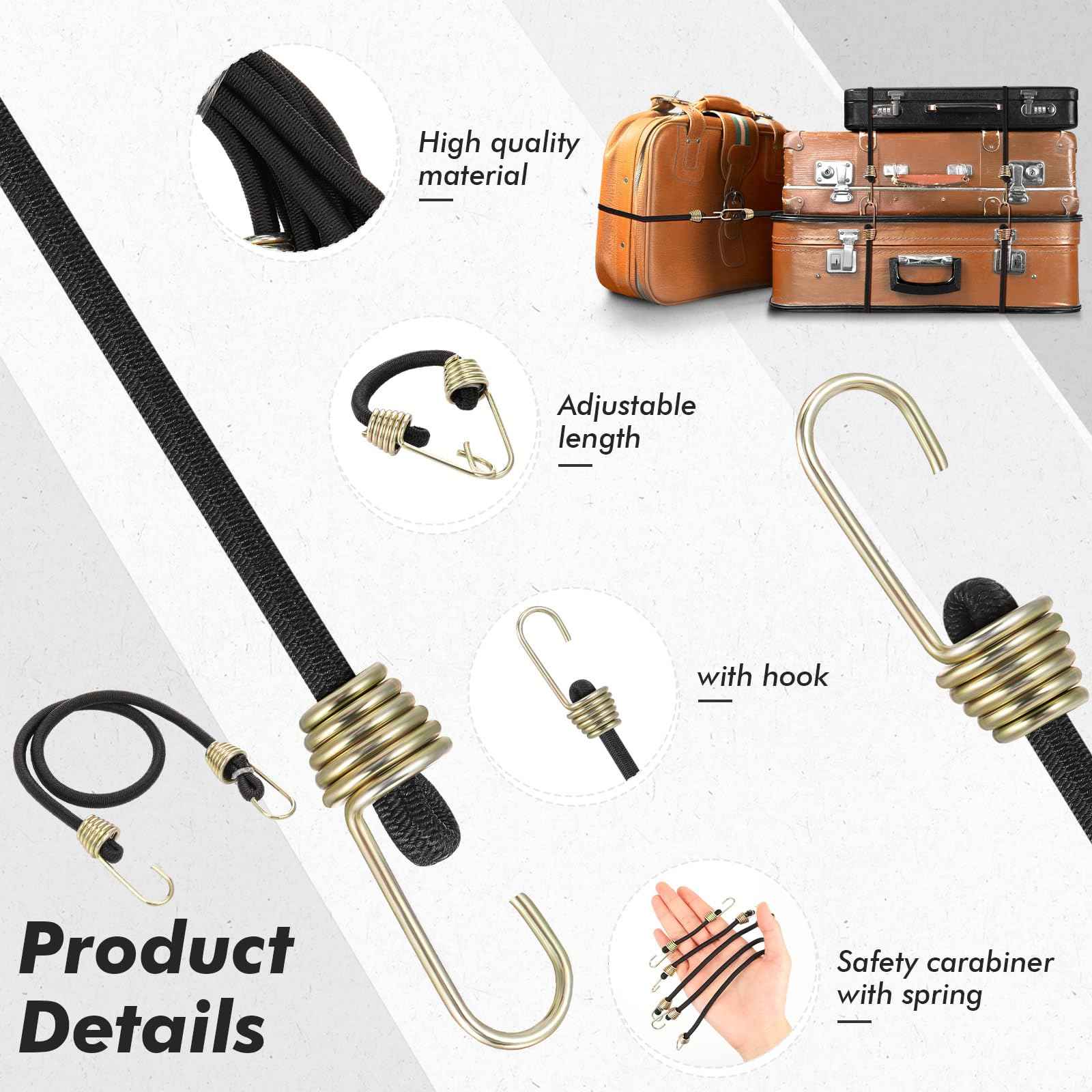 GliCraft 50 Pcs Mini Bungee Cords with Hooks Small Bungee Cords Short Elastic Straps for Luggage Bikes Camping Tools Tarp Cargo Motorcycle(2/4/6/8/10 Inch,Black)