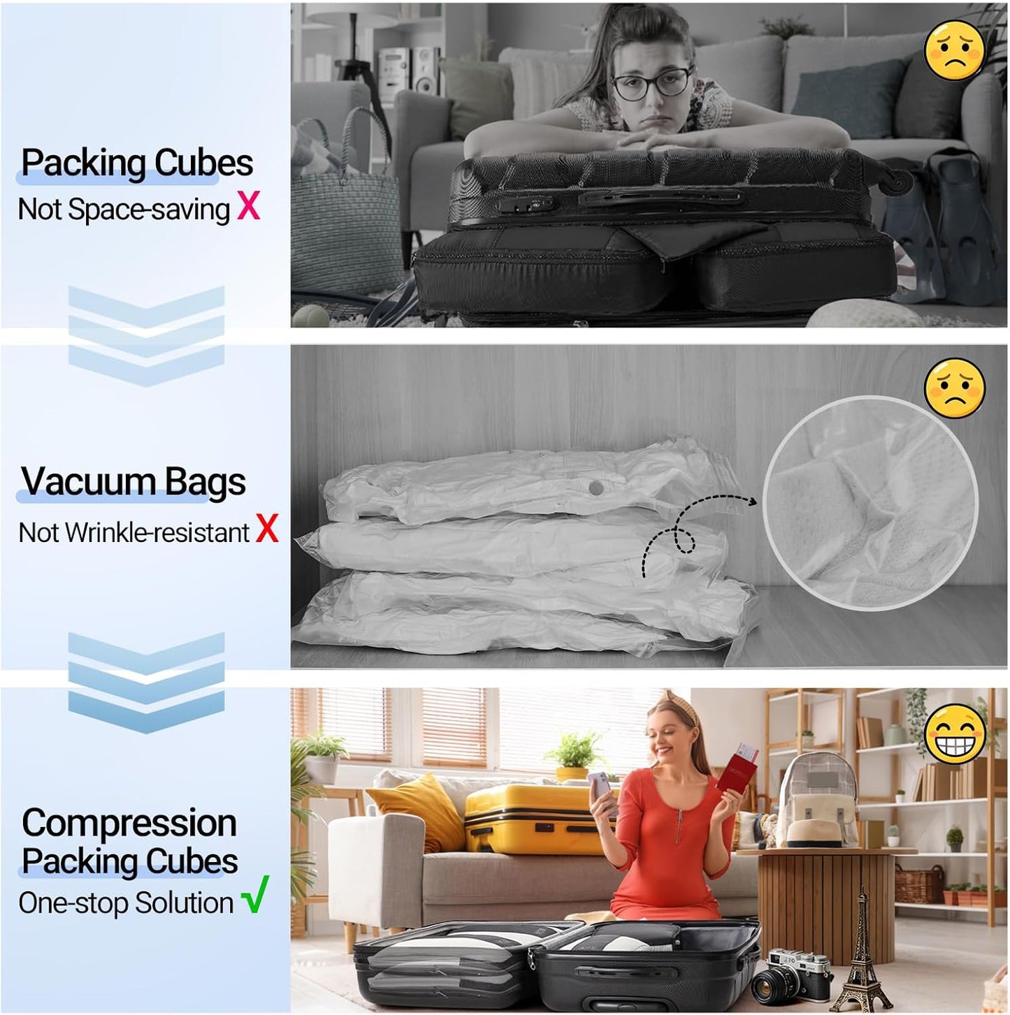 OlarHike Compression Packing Cubes - 10 Set Travel Organizer Bags for Suitcases | Black