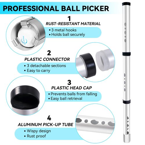 BQKOZFIN Golf Ball Retriever,Aluminium Golf Ball Picker Tube Detachable Shagger Tube Collector,40.5 Inch