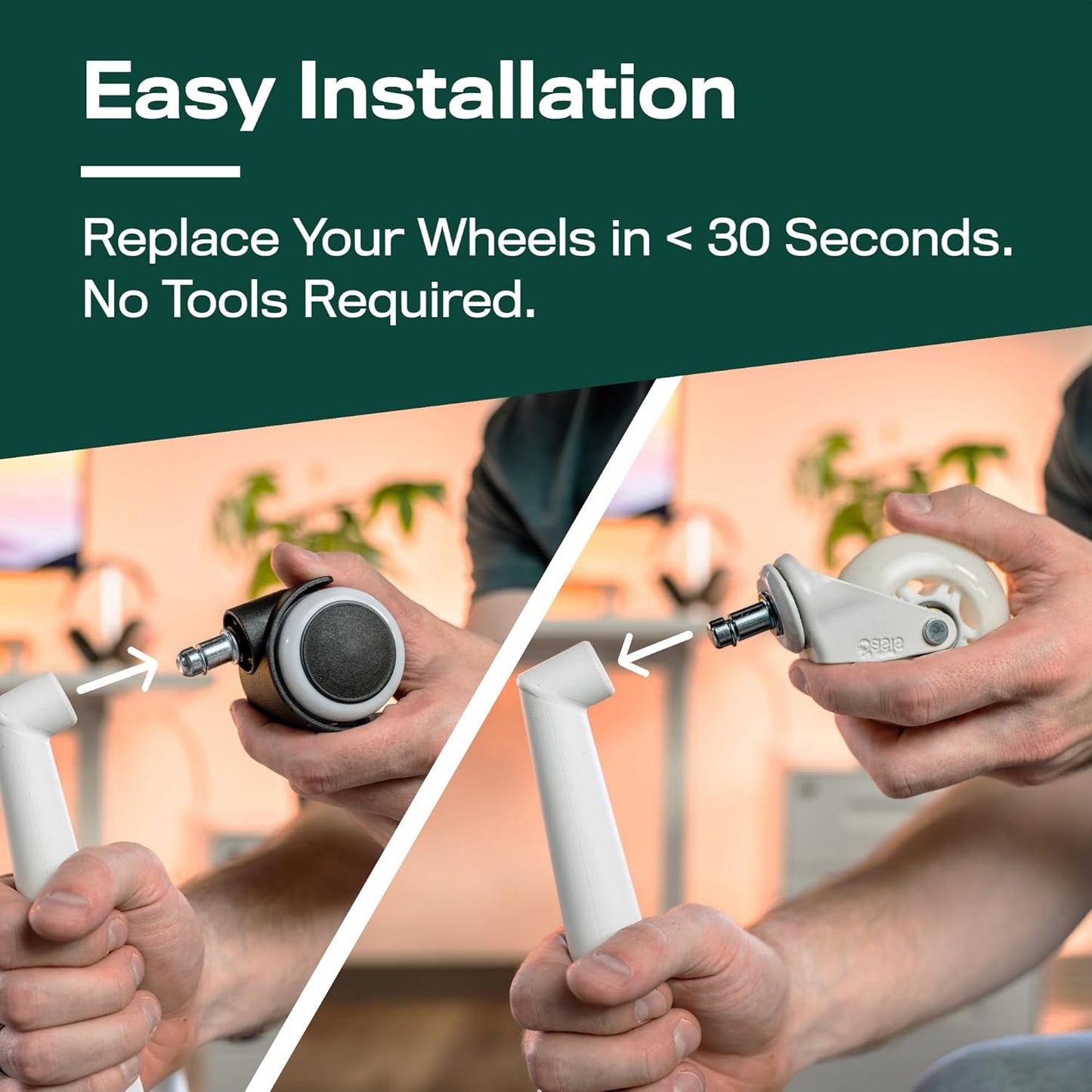 Original Rollerblade Office Chair Wheels - Smooth, Quiet Casters for Hardwood & Carpet - Easy Universal Fit - Set of 5