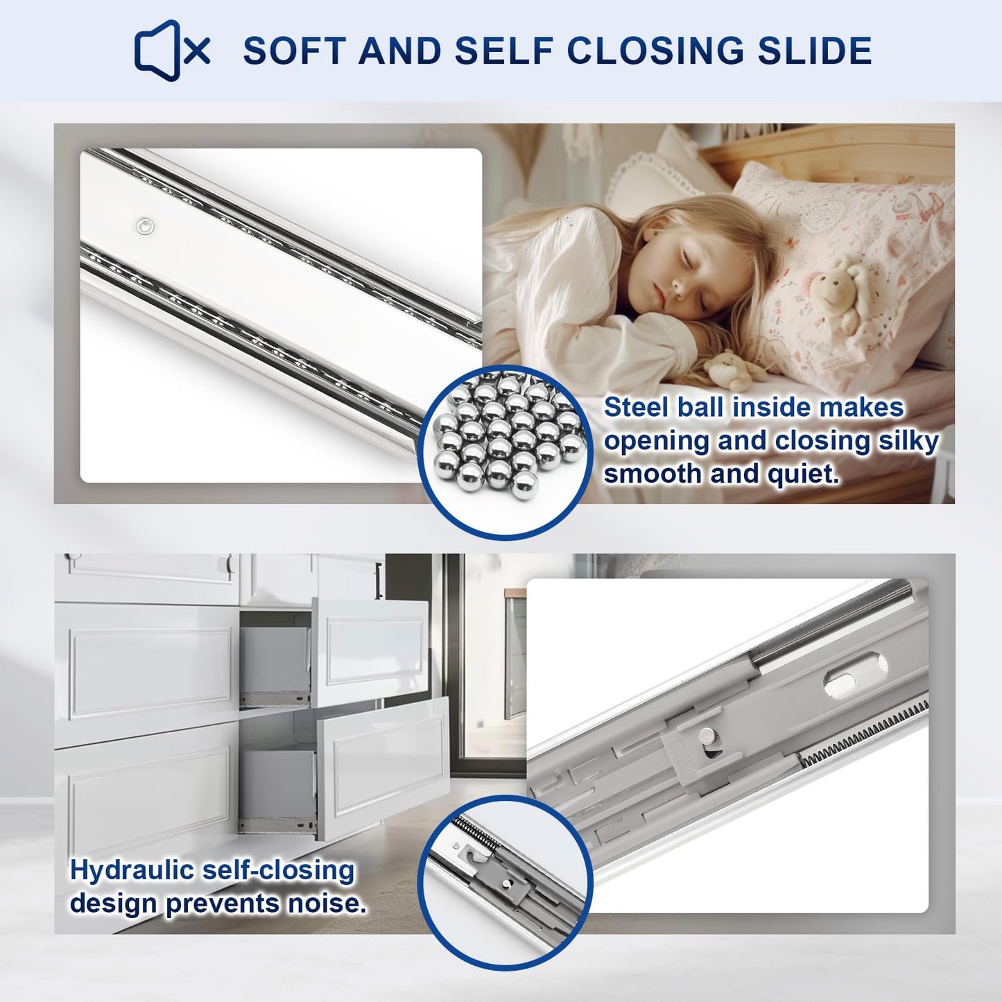 Probrico 10 Pairs 22 Inch Soft Close Drawer Slides, Ball Bearing Full Extension Dresser Slides, Side Mount Heavy Duty Drawer Glides Runners