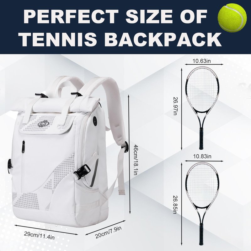 Tennis Bag Tennis Backpack for Women Men Holds 2 Rackets with Shoe Compartment, Large Pickleball Backpack Hold Tennis Racket, Pickleball Paddles, Badminton Racquet, Balls and Other Accessories