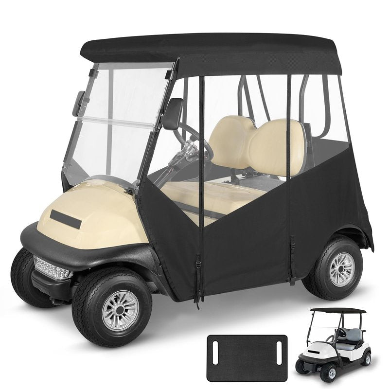 2 Passenger Golf Cart Enclosure for Club Car Precedent 2-Seater 57.5" Roof 3-Sided Clear Windows Roll-up Door No Windshield Curtain Waterproof Transparent Driving Rain Cover Black (with Seat Towel)
