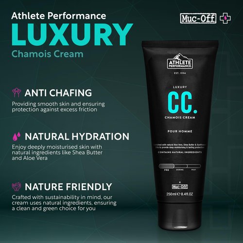 Muc-Off Luxury Chamois Cream Cycling | Anti-Chafing, Moisturizing Formula | Long-Lasting Comfort & Protection | Ideal for Cyclists, Triathletes, and Runners (250 ml (Pack of 2))